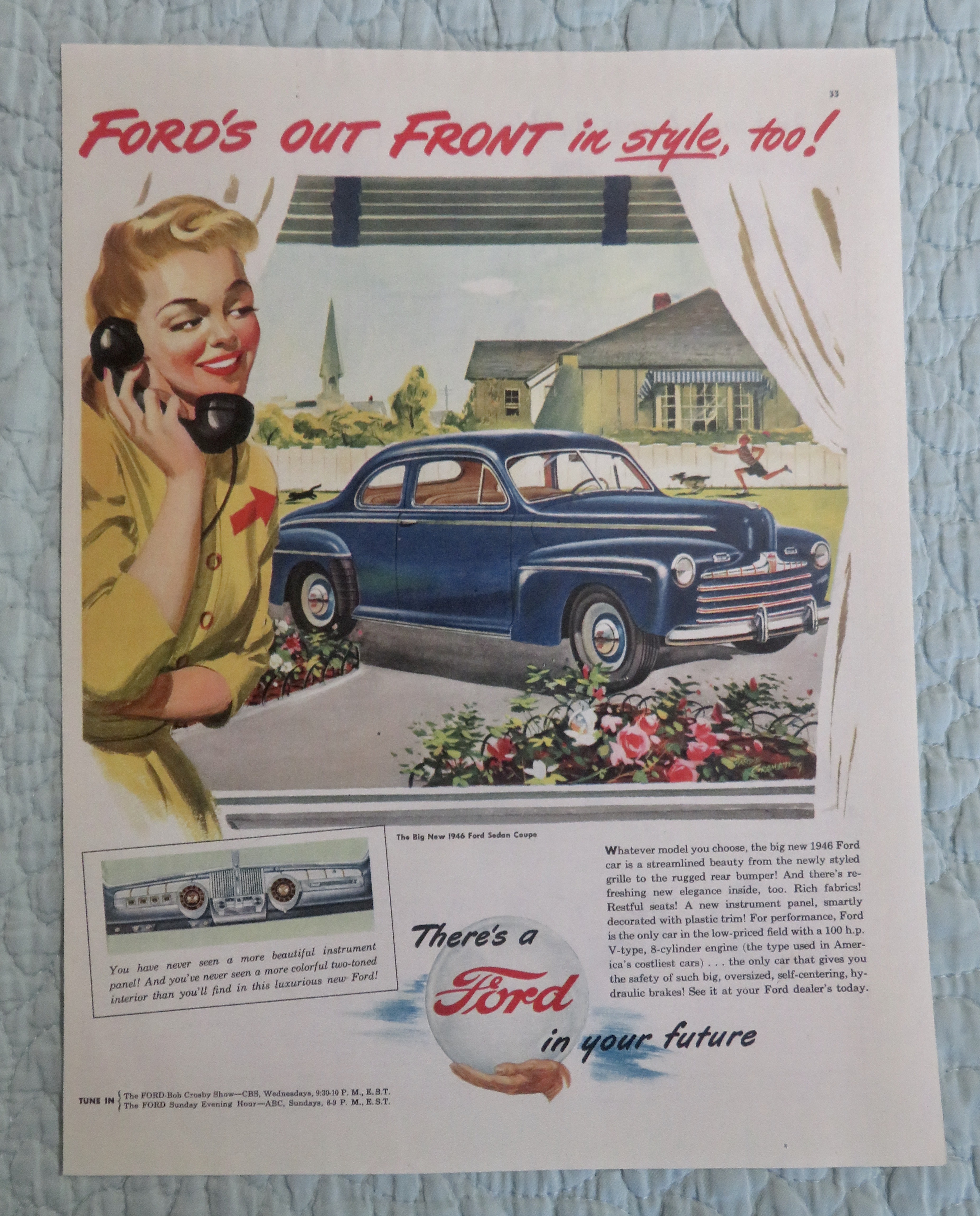 1946 Ford Automobile With Ford's Out Front