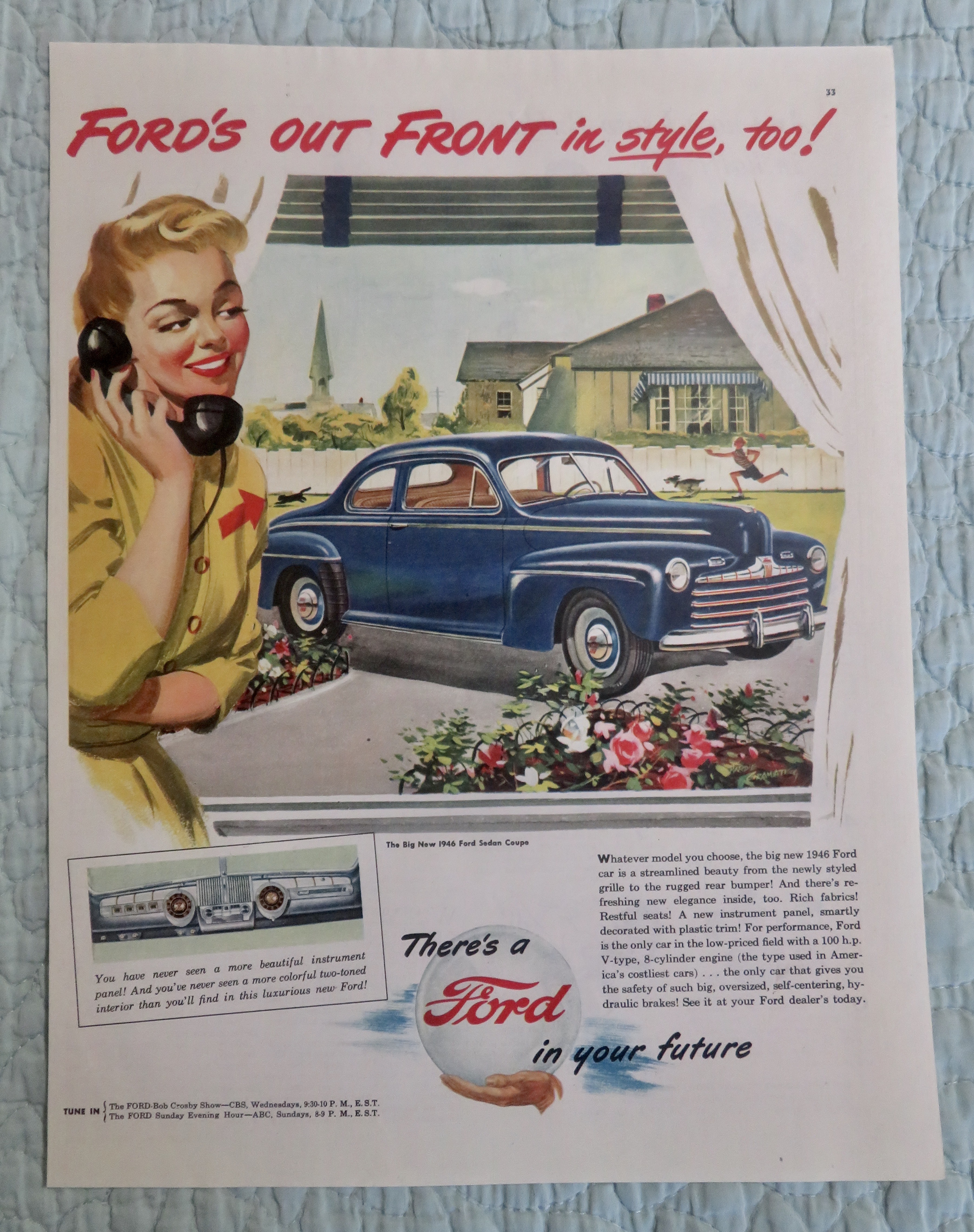 1946 Ford Automobile With Ford's Out Front