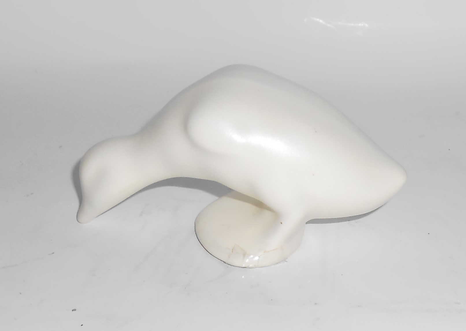 Bauer Pottery Cal-Art Matte White Feeding Duck Figurine