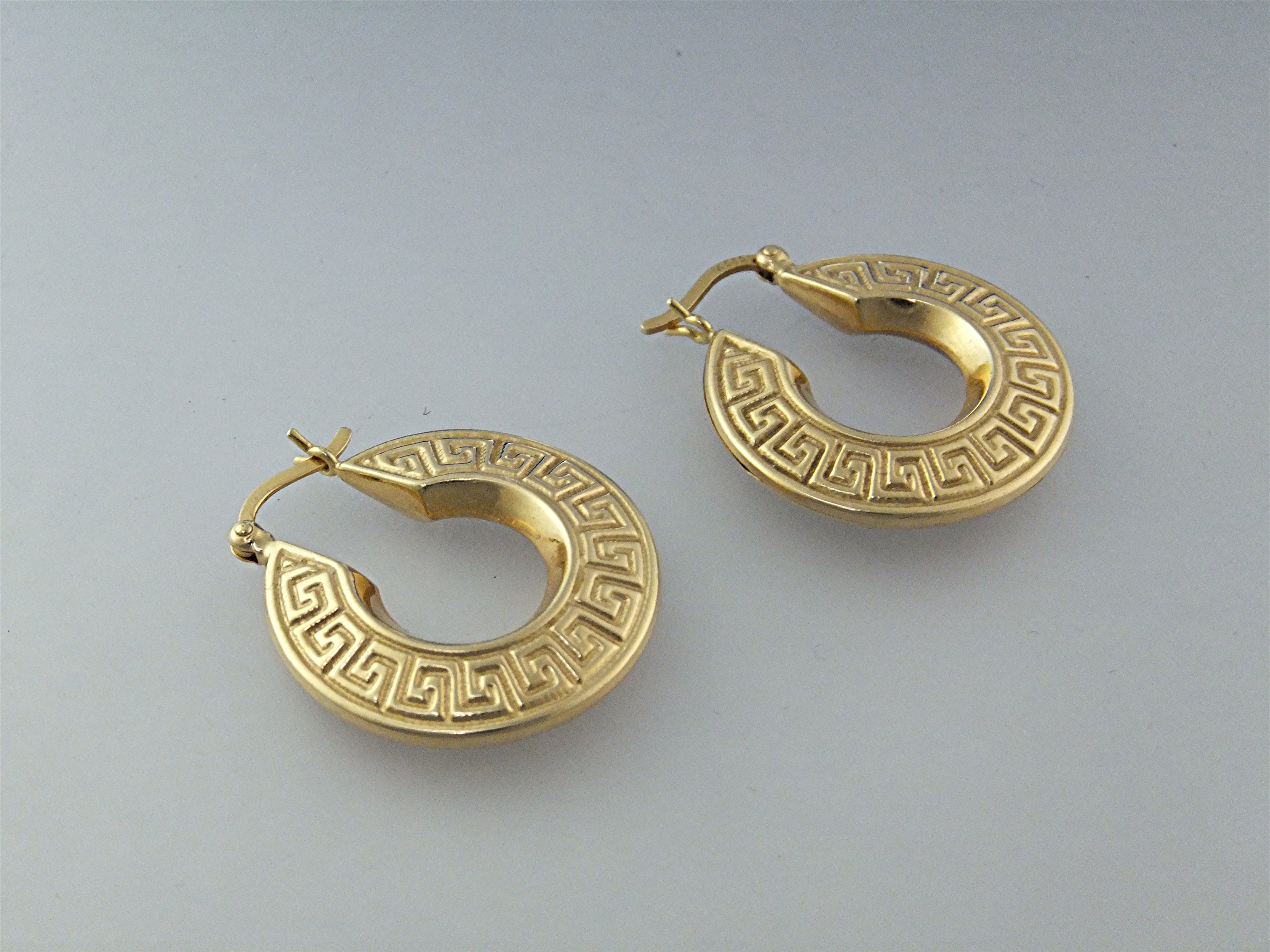 Earrings 14K Gold Greek Key Hoops