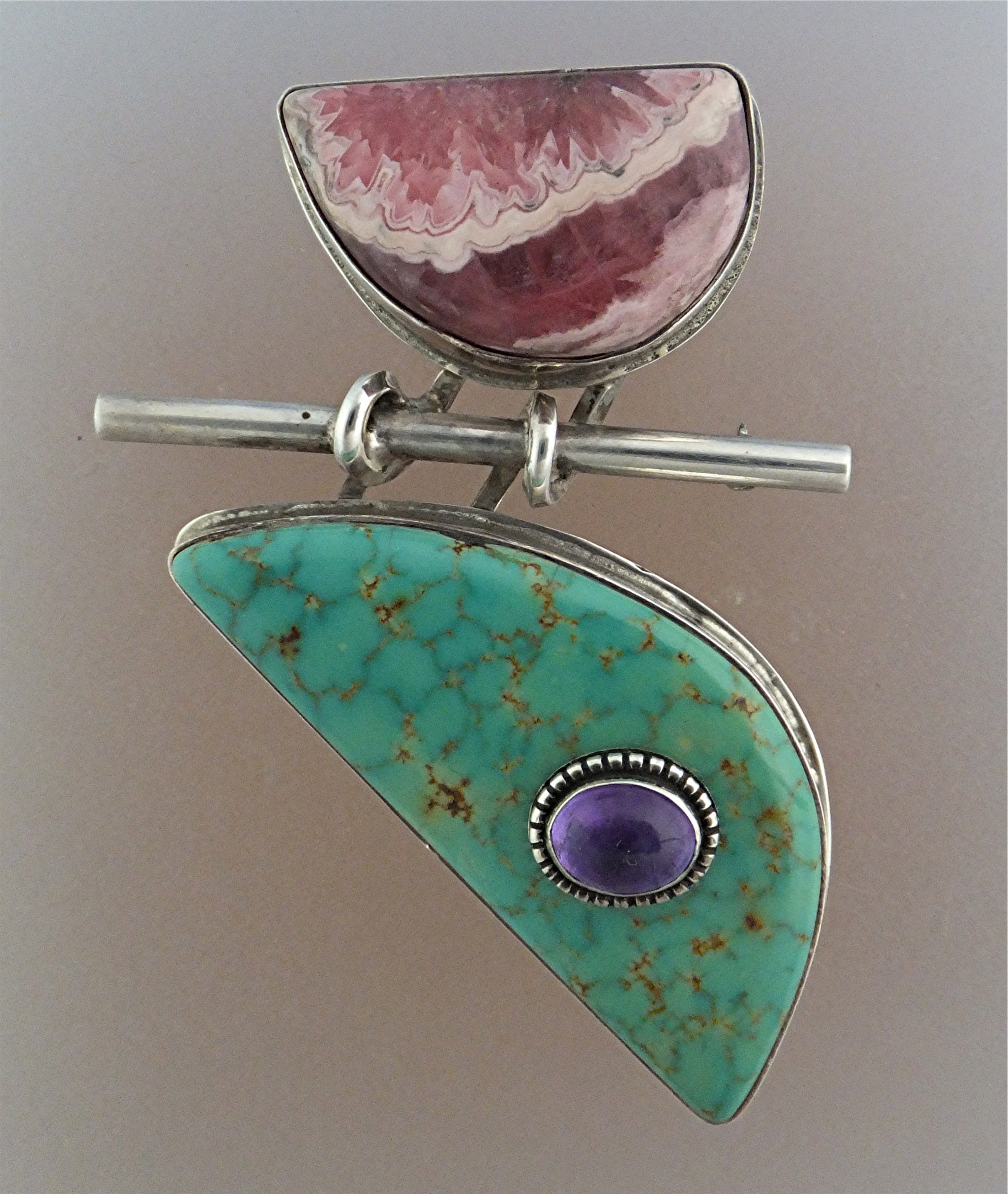 David Troutman Rhodochrosite Amethyst Turquoise Sterlin