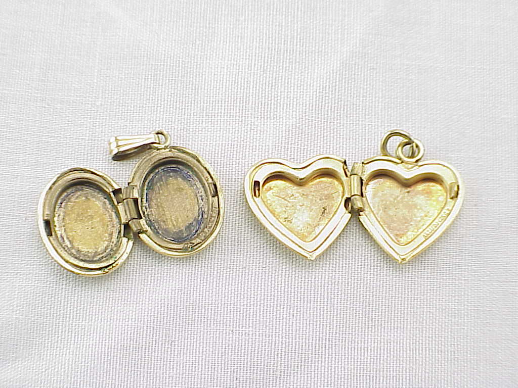2 Vintage Baby Locket Pendants - 1 Heart, 1 Oval With Bow