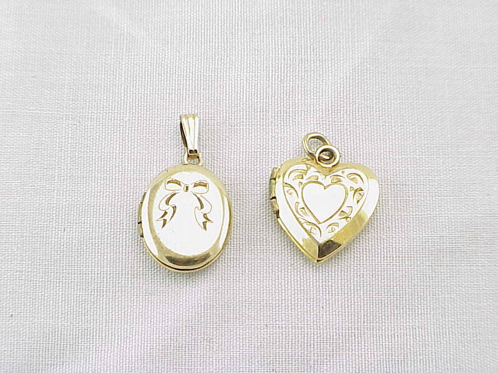 2 Vintage Baby Locket Pendants - 1 Heart, 1 Oval With Bow