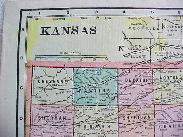 Crams Map Kansas Nebraska 1898 Antique
