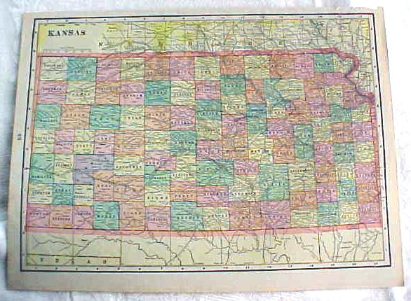 Crams Map Kansas Nebraska 1898 Antique