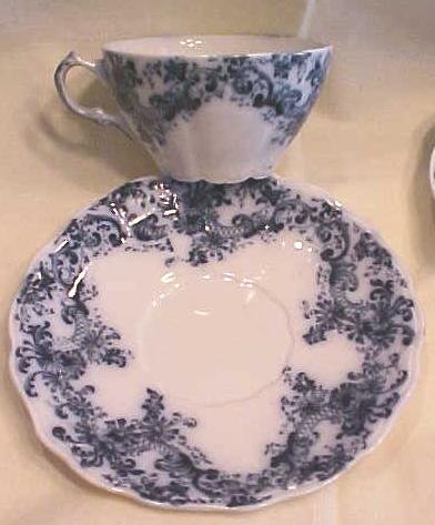 Teacup Saucer Luncheon & Dinner Plate Blue Transferware