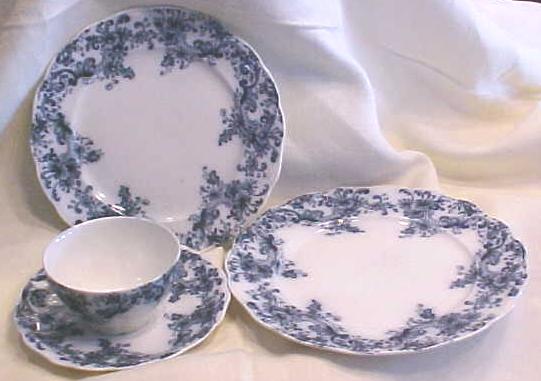 Teacup Saucer Luncheon & Dinner Plate Blue Transferware