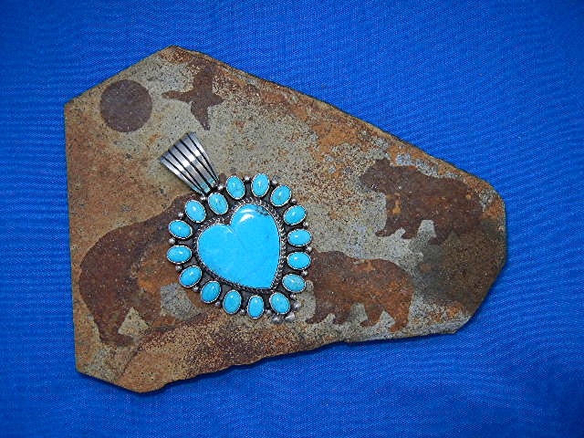 Navajo Turquoise Sterling Silver Heart Geneva J.A