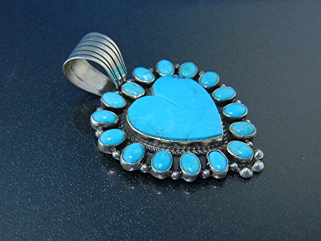 Navajo Turquoise Sterling Silver Heart Geneva J.A