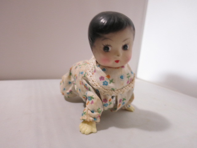 Crawling Baby Doll Wind Up by Clockwork H 4.5 X L 5.25 circa 1950