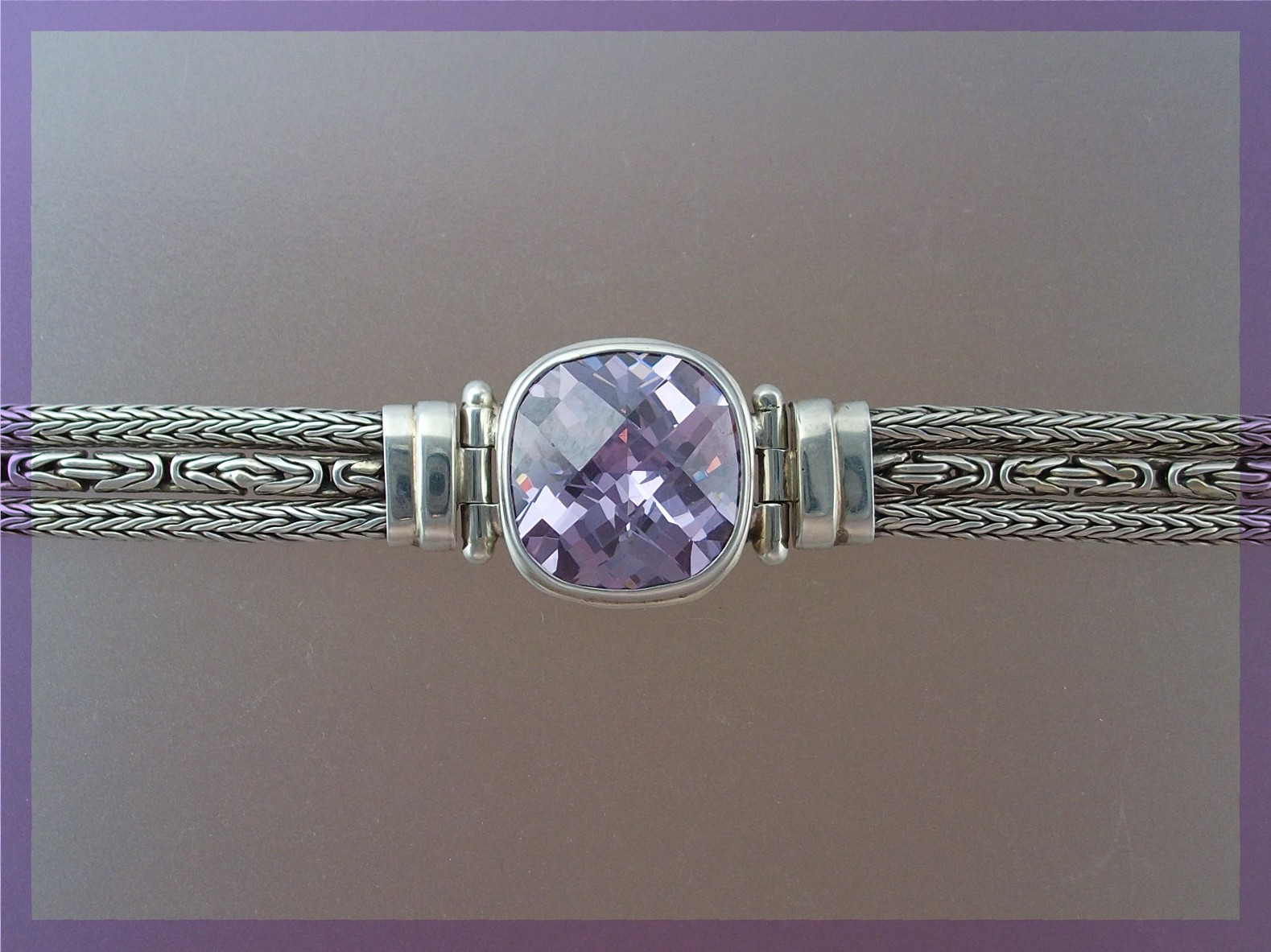 Bracelet Sterling Silver Square Amethyst Push Clasp