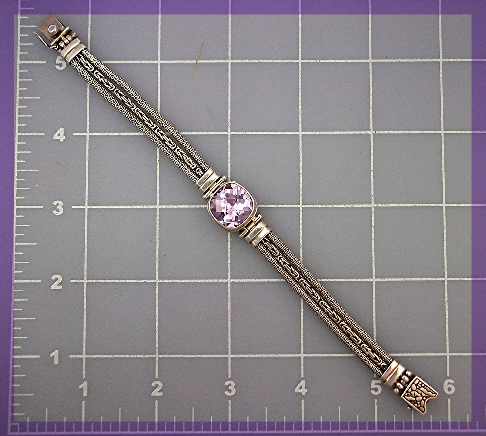 Bracelet Sterling Silver Square Amethyst Push Clasp