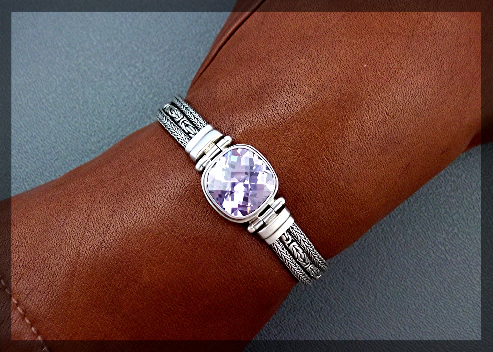 Bracelet Sterling Silver Square Amethyst Push Clasp