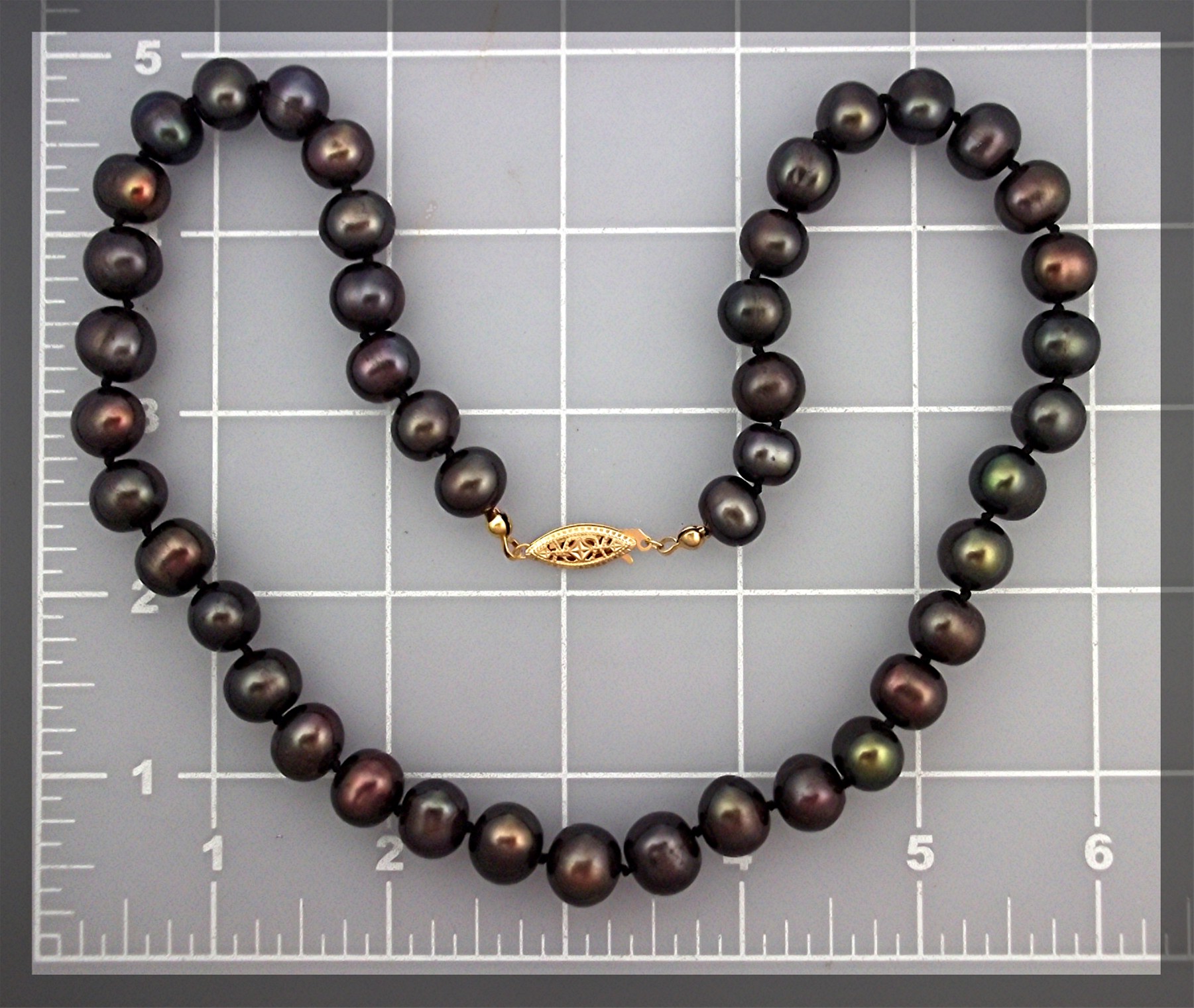 Necklace Freshwater Hand Knotted Black Pearls 10mm
