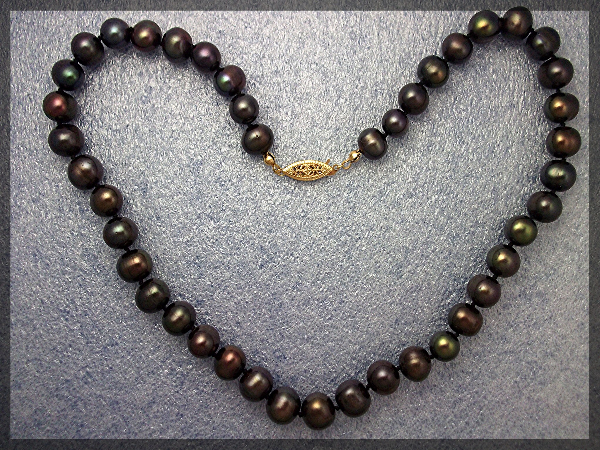 Necklace Freshwater Hand Knotted Black Pearls 10mm