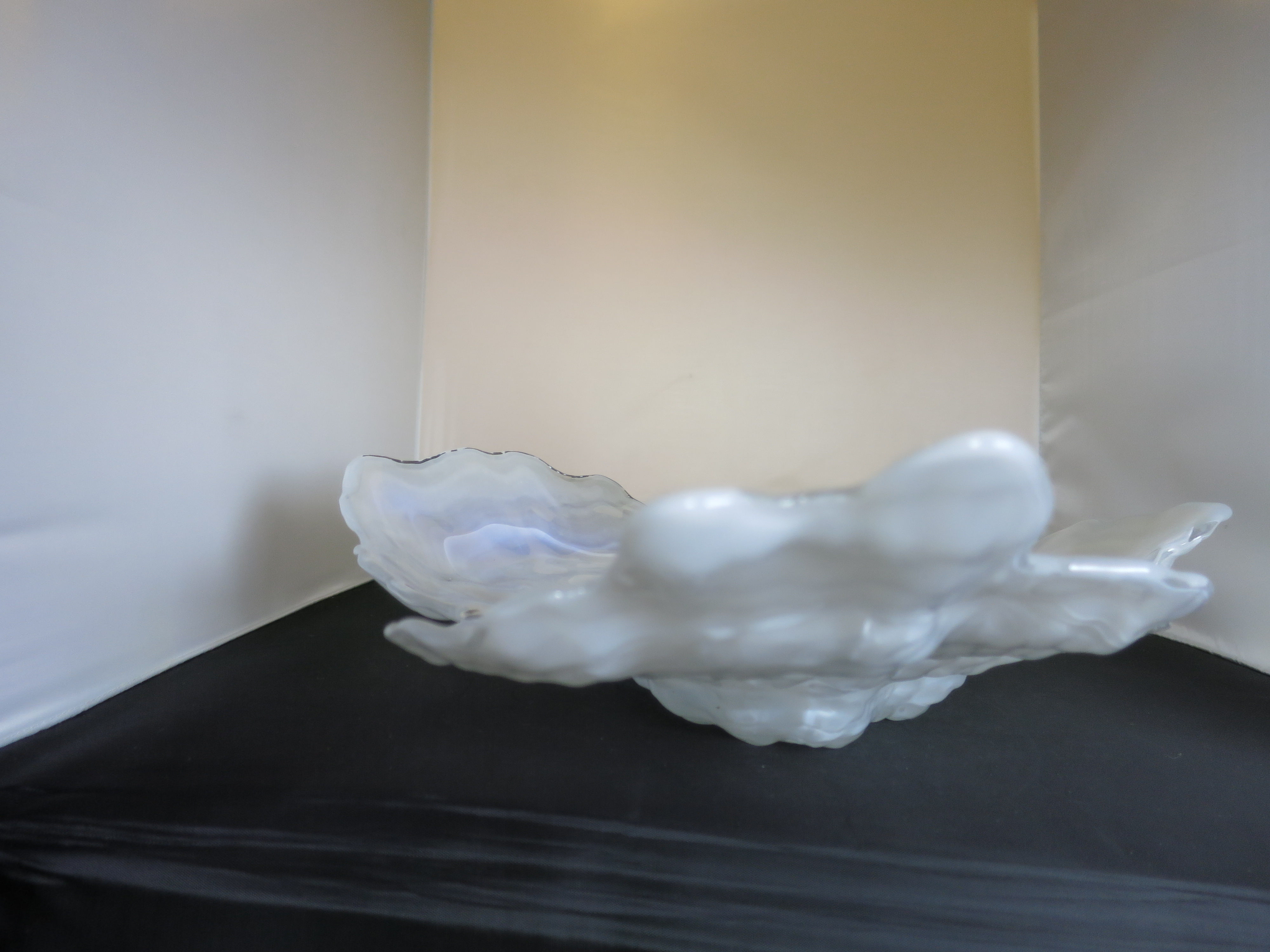 White Opalescent Cased Art Glass Dish bowl Oyster Shape