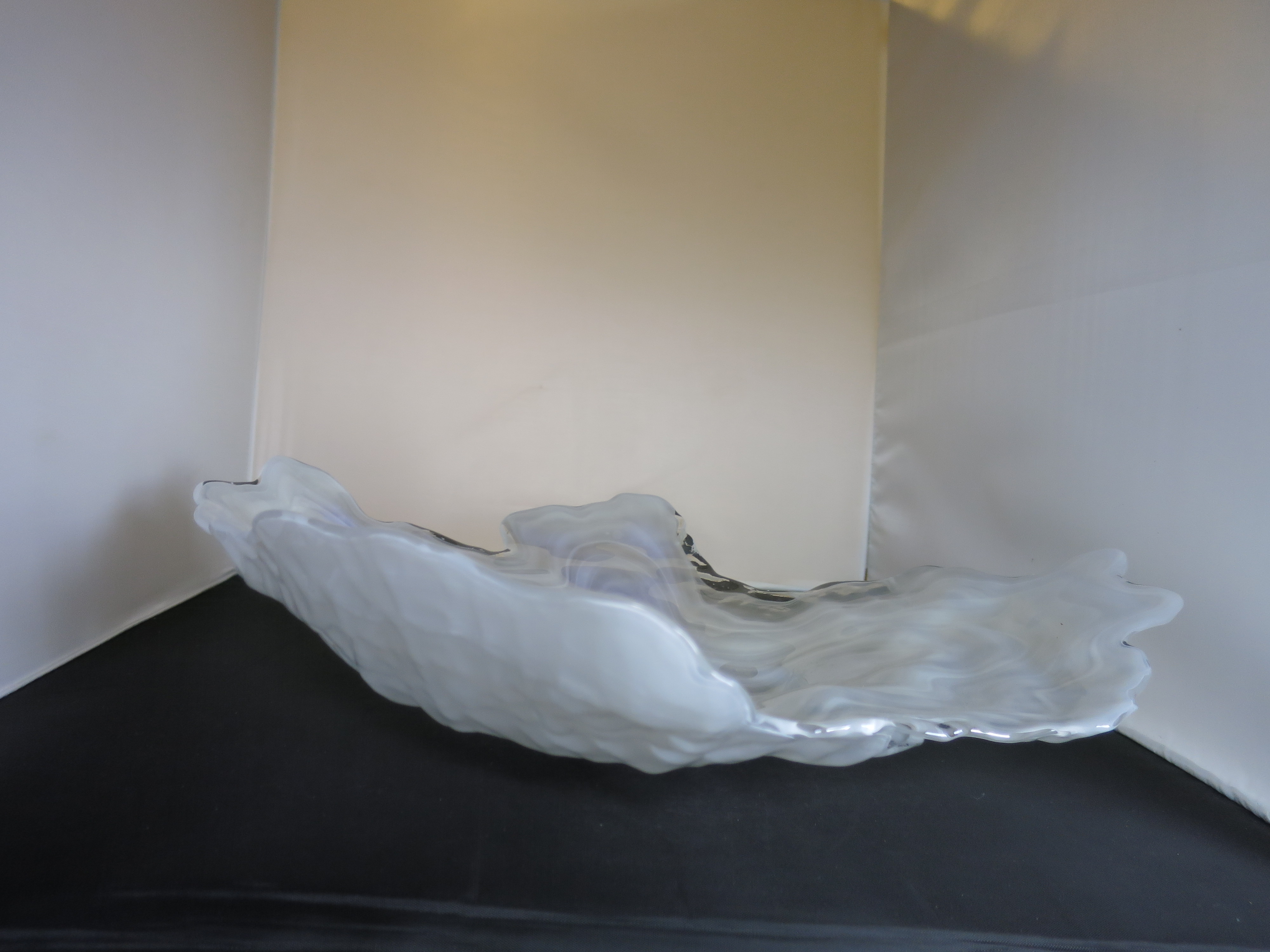 White Opalescent Cased Art Glass Dish bowl Oyster Shape