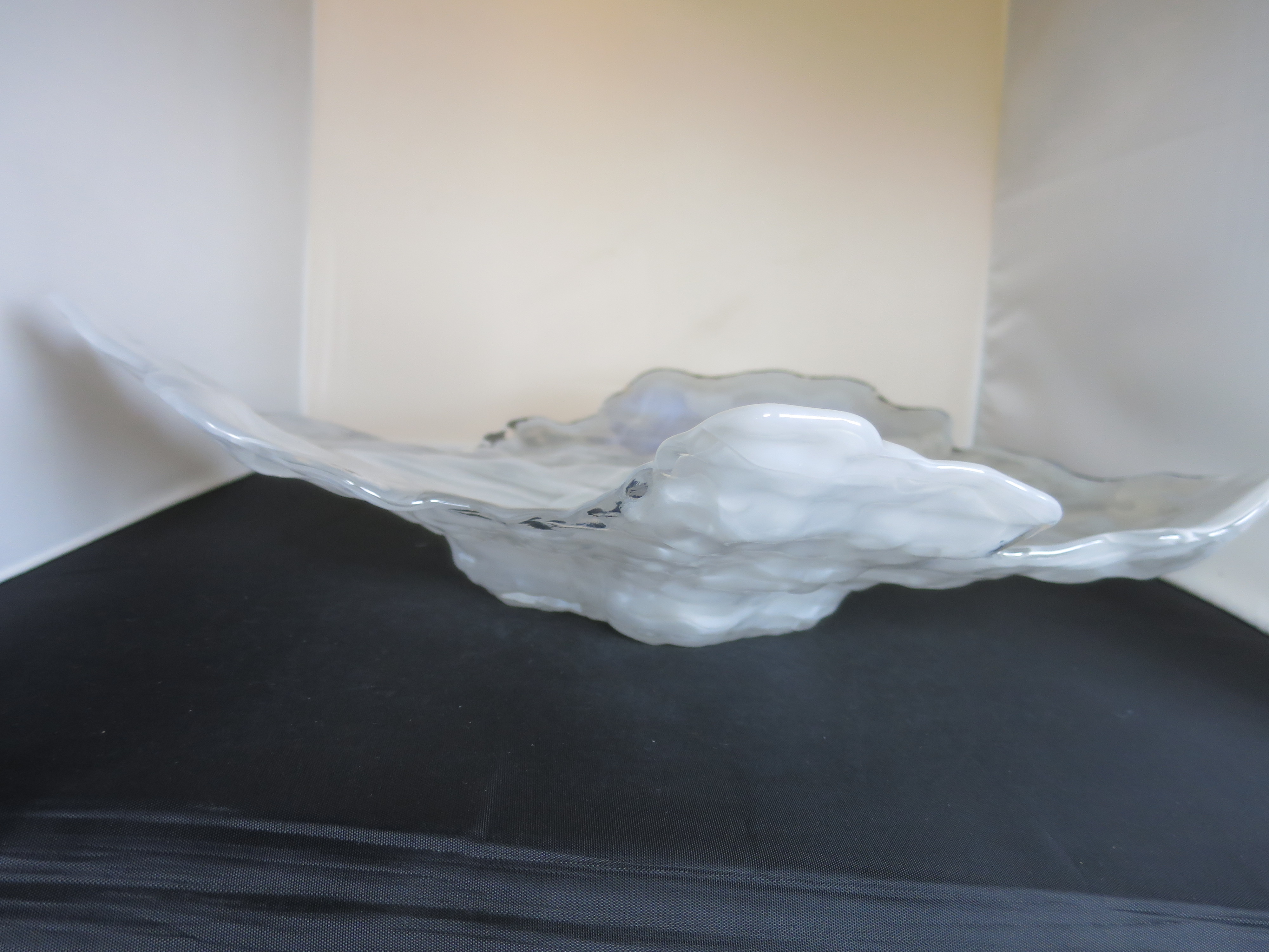 White Opalescent Cased Art Glass Dish bowl Oyster Shape