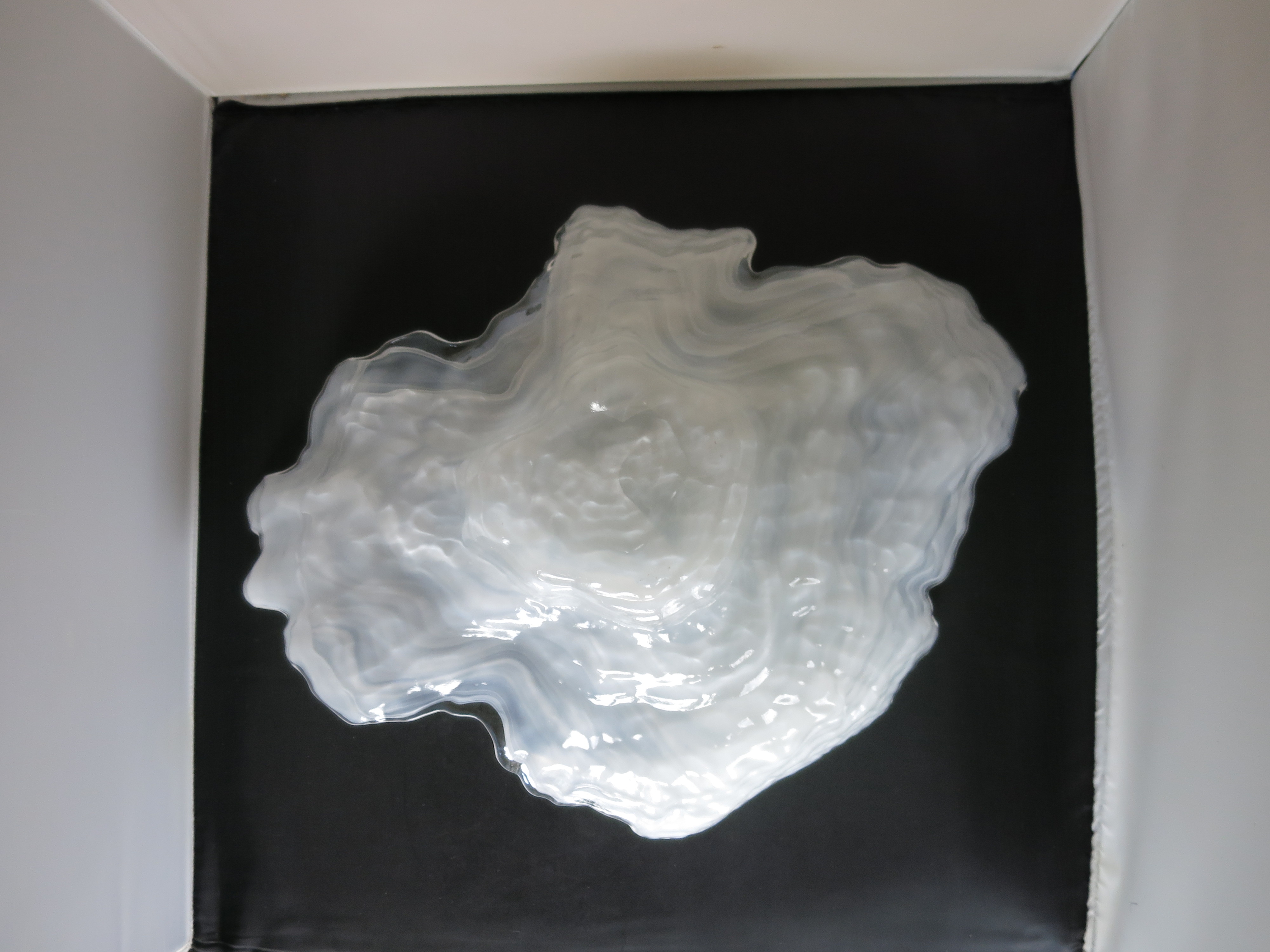 White Opalescent Cased Art Glass Dish bowl Oyster Shape