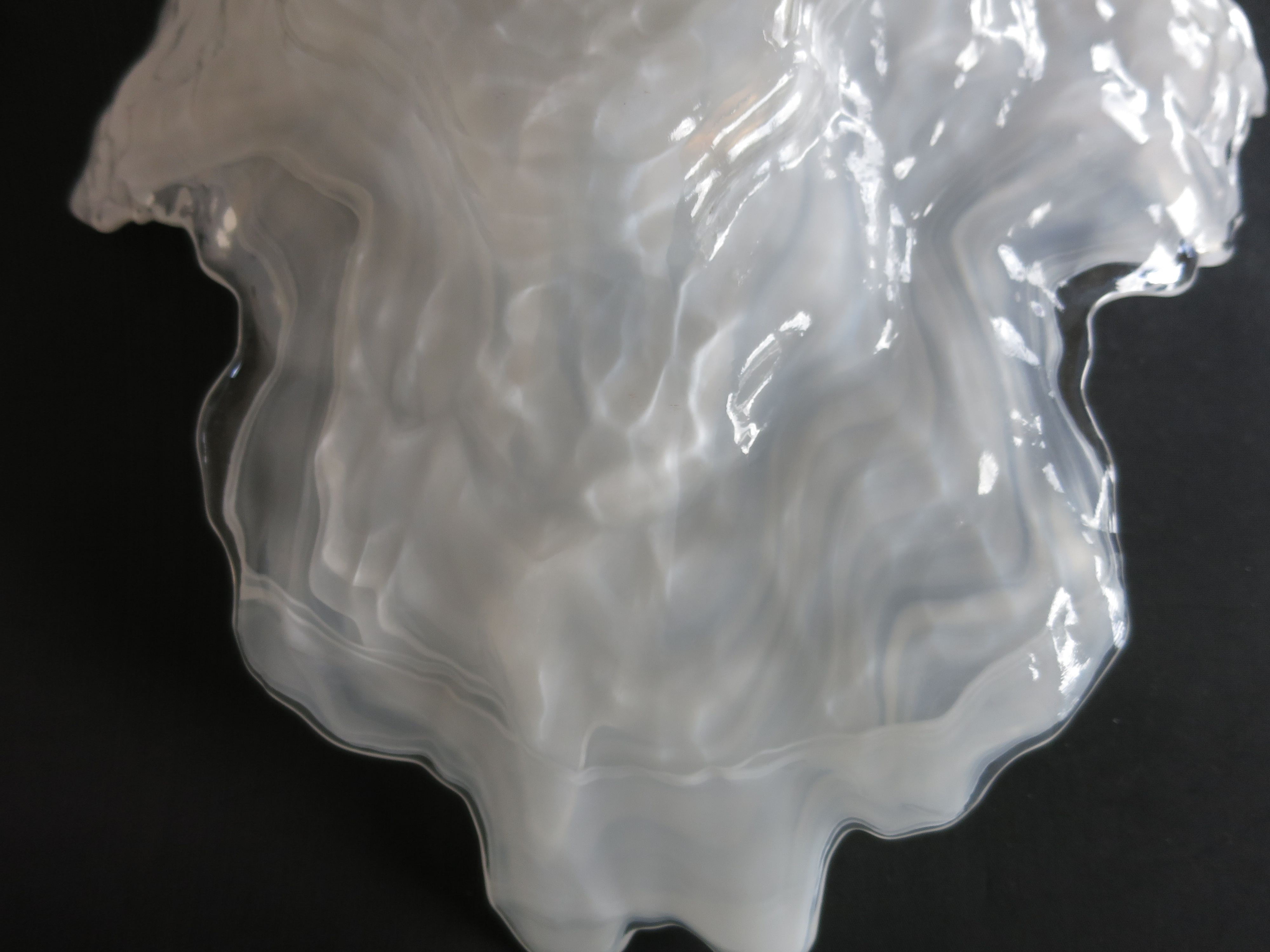 White Opalescent Cased Art Glass Dish bowl Oyster Shape