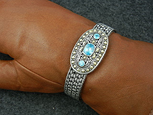Samuel Benham 18K Gold Sterling Silver Blue Topaz Brace