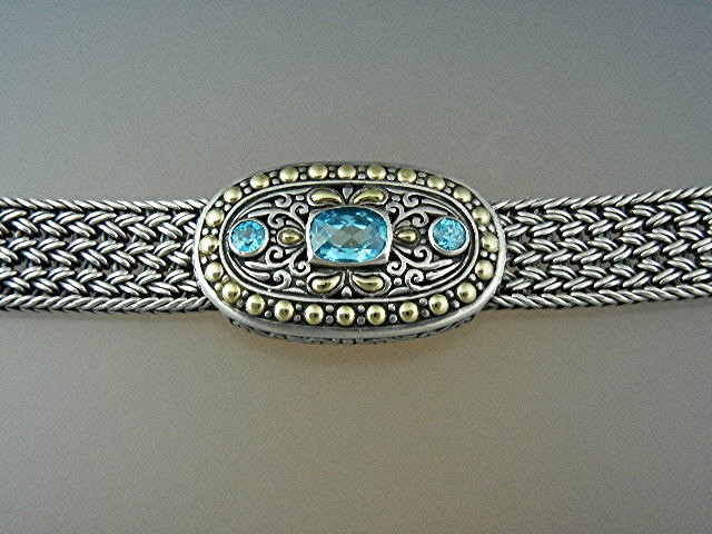 Samuel Benham 18K Gold Sterling Silver Blue Topaz Brace