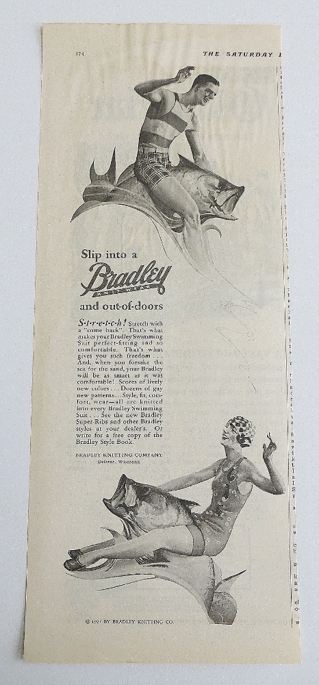 1927 Bradley Knit Wear With Man & Woman Riding A Fish