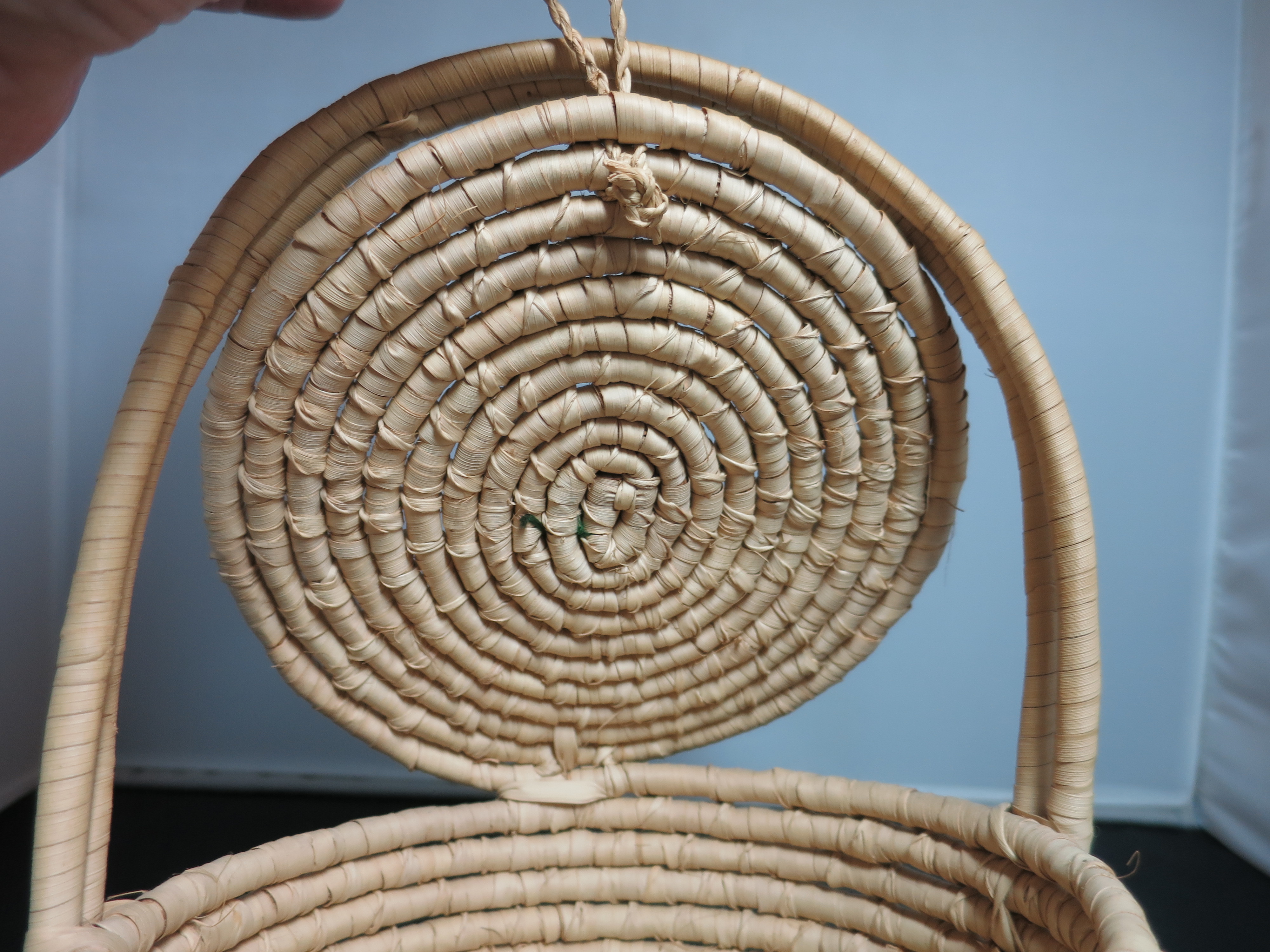 Coiled Basket with Lid and Handle Black African Doll on top