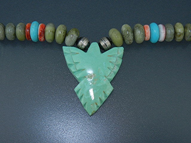 Navajo Carved Turquoise Fetish Sterling Necklace S. Tur