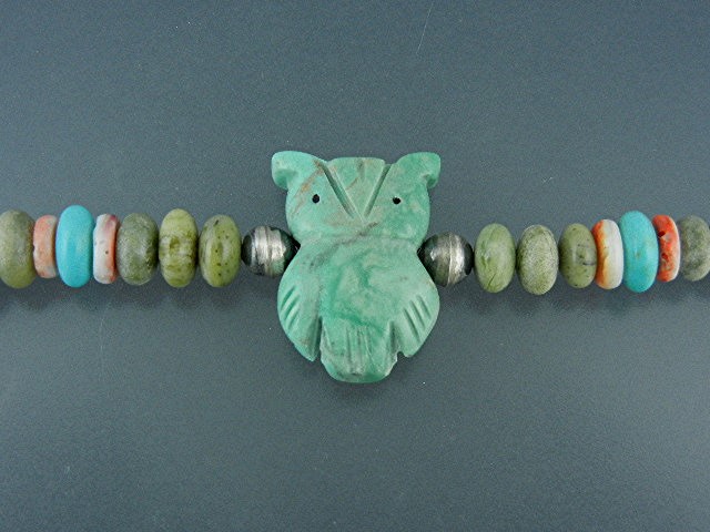 Navajo Carved Turquoise Fetish Sterling Necklace S. Tur