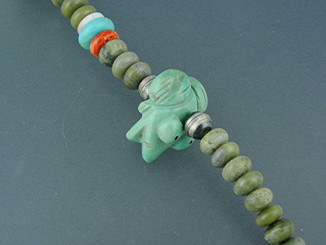 Navajo Carved Turquoise Fetish Sterling Necklace S. Tur