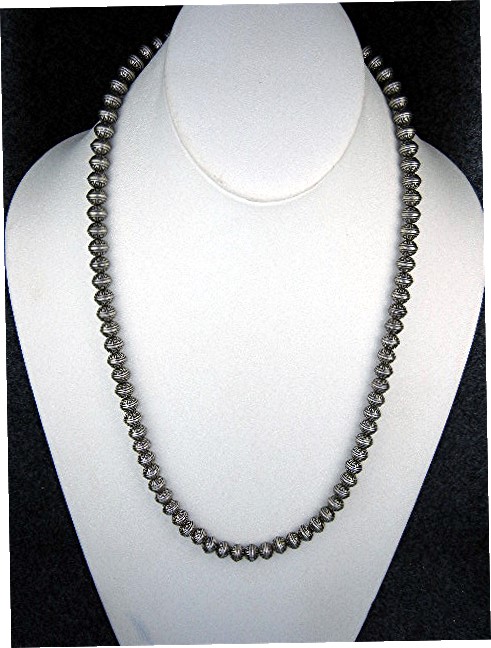 Navajo Sterling Silver Patterned Beads Necklace