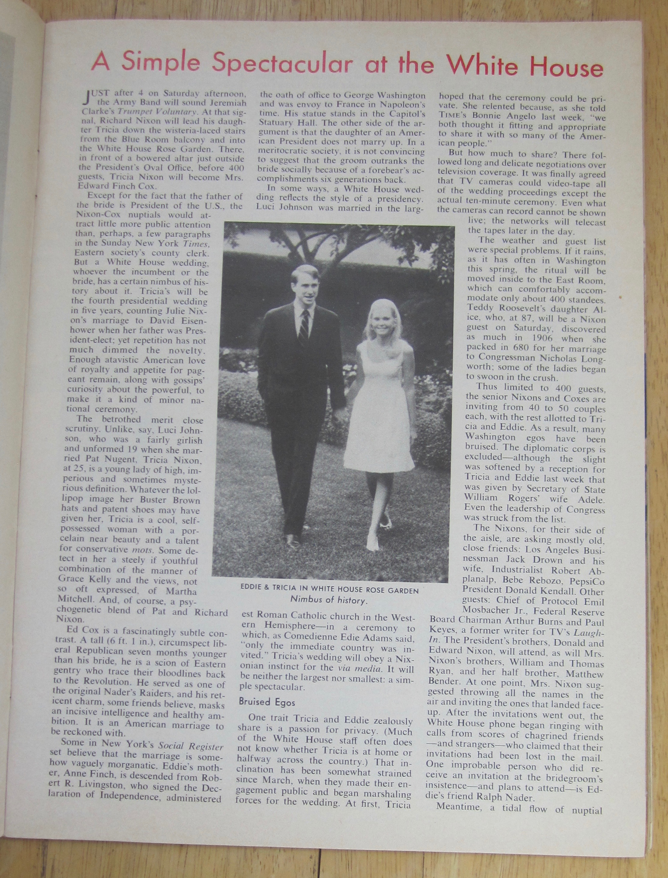 Time Magazine June 14, 1971 White House Wedding
