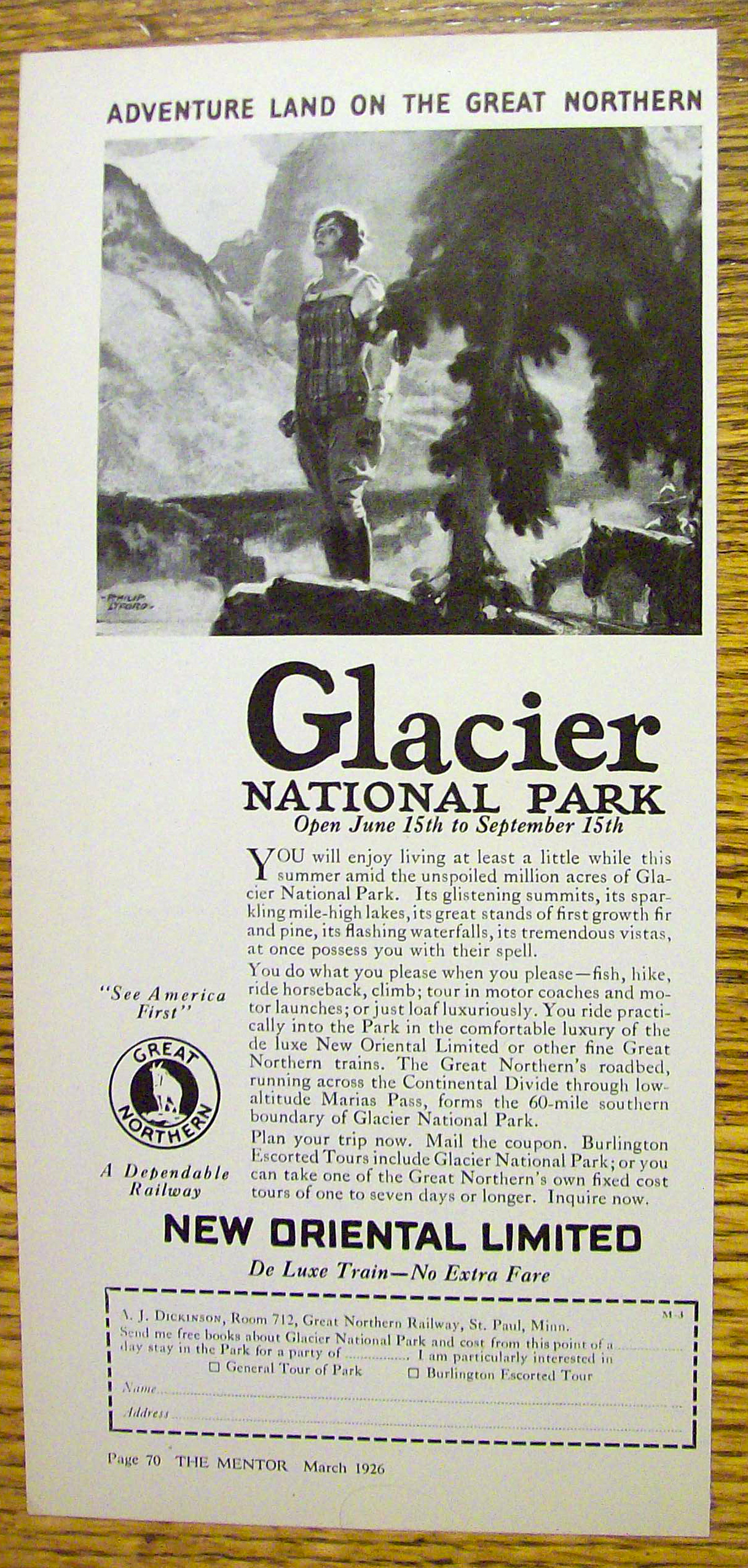 1926 New Oriental Limited with Glacier National Park