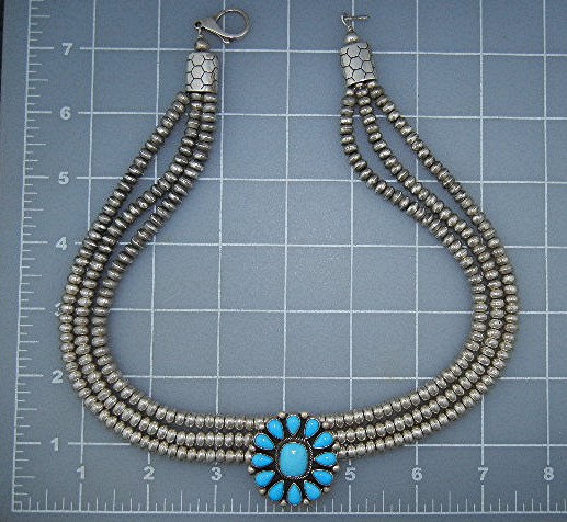 Navajo Sterling Silver Sleeping Beauty 3 Strand Necklac