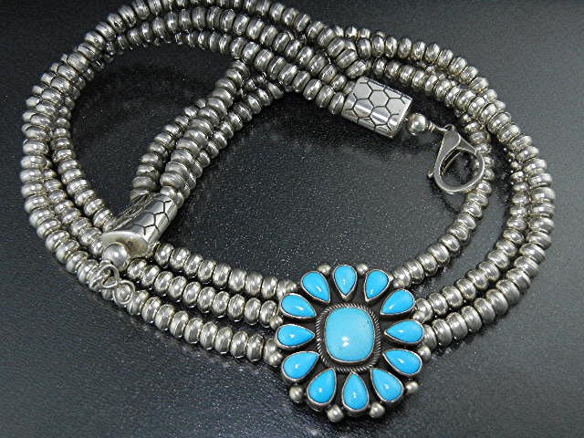 Navajo Sterling Silver Sleeping Beauty 3 Strand Necklac