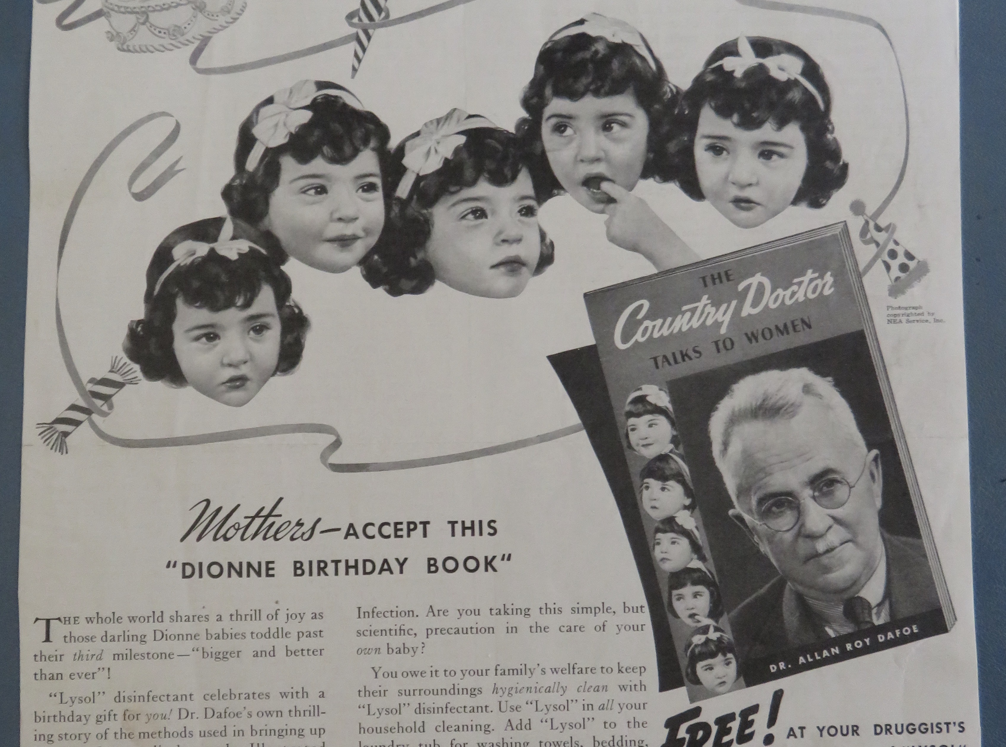 1937 Lysol Disinfectant with the Dionne Quintuplets