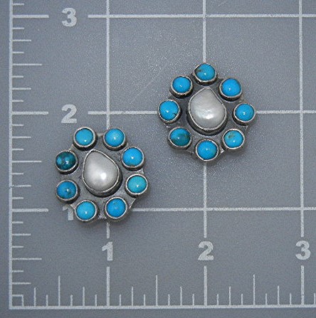 Federico Jimenez Sterling Silver Turquoise Pearl Clip E