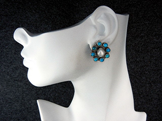 Federico Jimenez Sterling Silver Turquoise Pearl Clip E