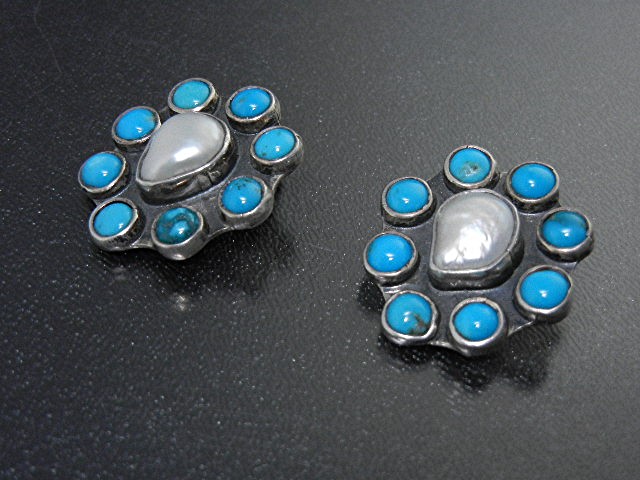 Federico Jimenez Sterling Silver Turquoise Pearl Clip E