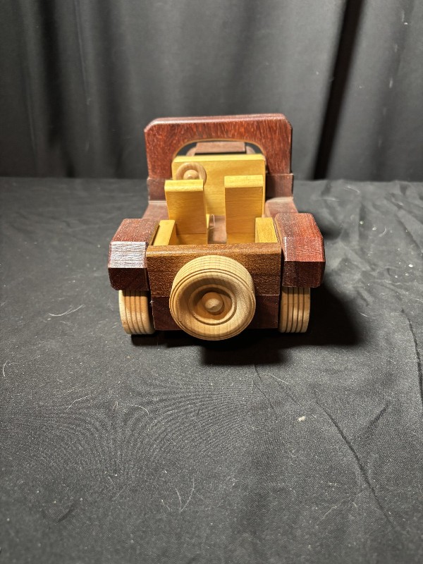 Handcrafted Wooden Toy Jeep Wrangler Safari Car Model Folk Art Display⁠