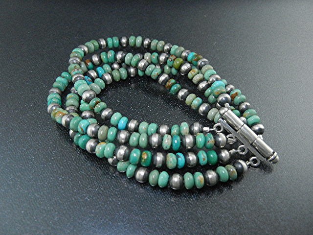 Navajo Sterling Silver &Turquoise 4 Strand Bracelet