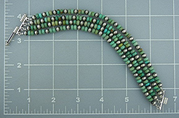 Navajo Sterling Silver &Turquoise 4 Strand Bracelet