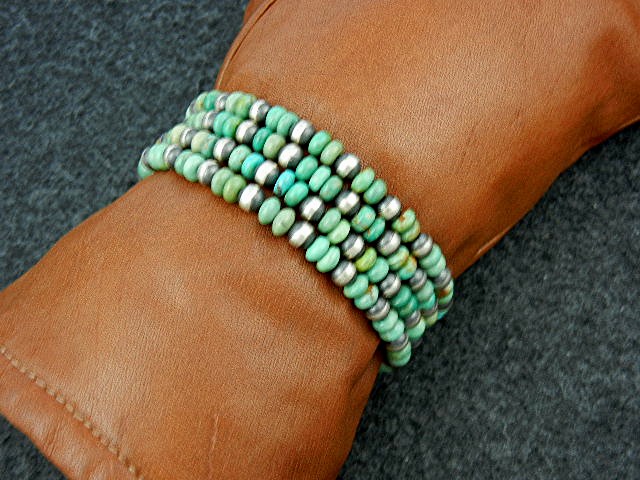 Navajo Sterling Silver &Turquoise 4 Strand Bracelet