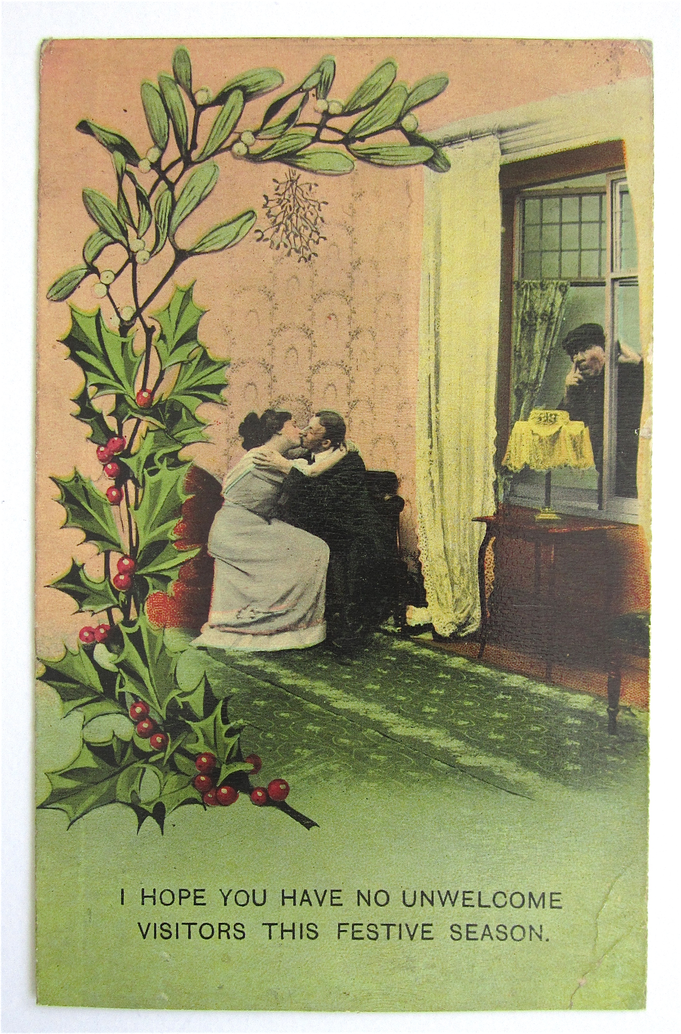 Man And Woman Kissing On Couch Postcard