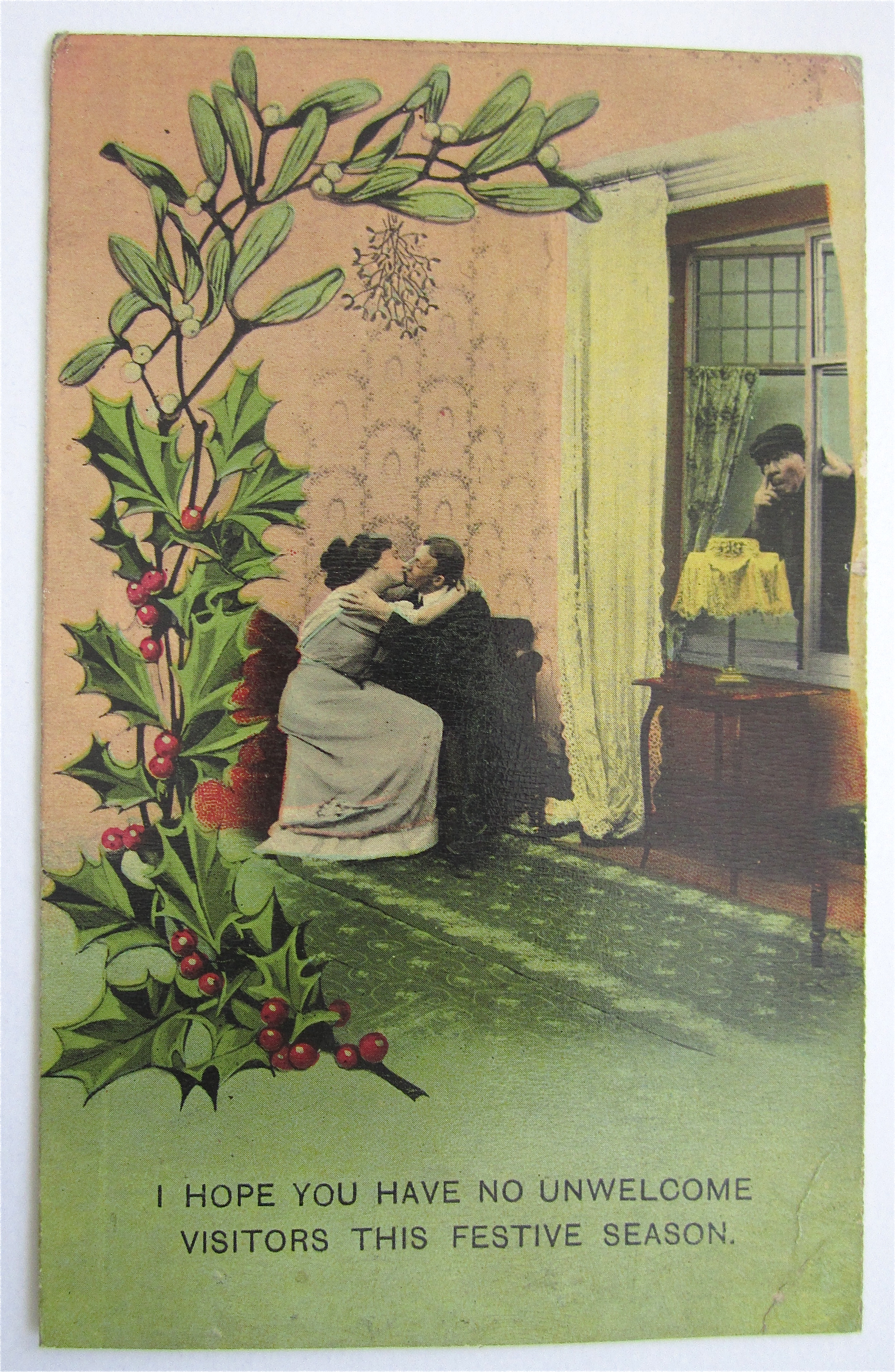 Man And Woman Kissing On Couch Postcard
