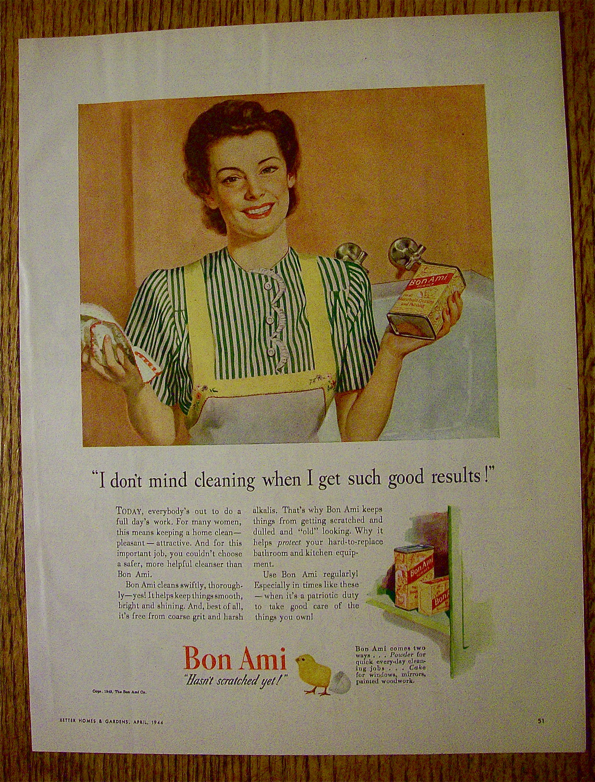 1944 Bon Ami Cleanser with Woman Smiling