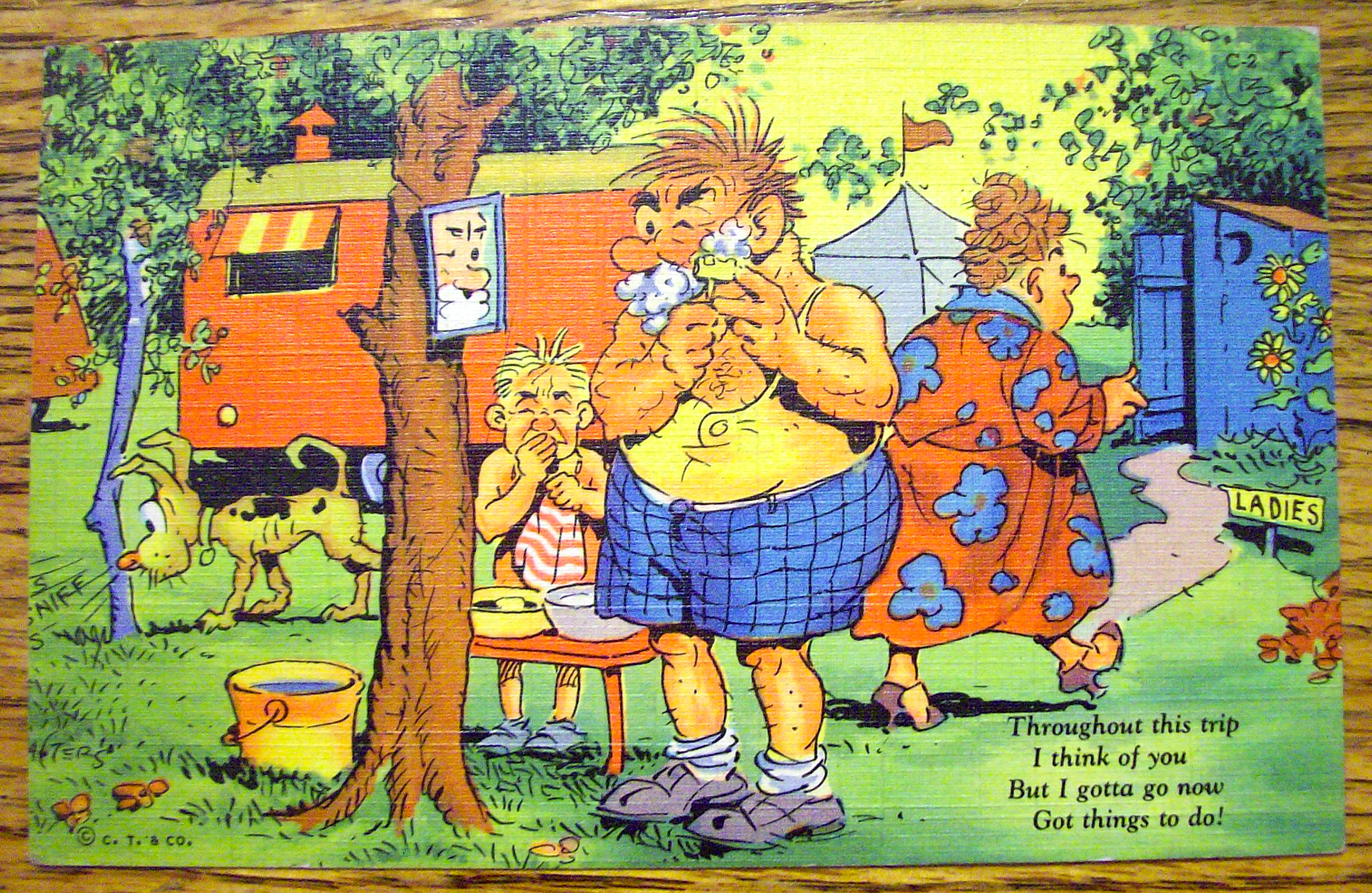 Man Shaving Outside The Camper Postcard
