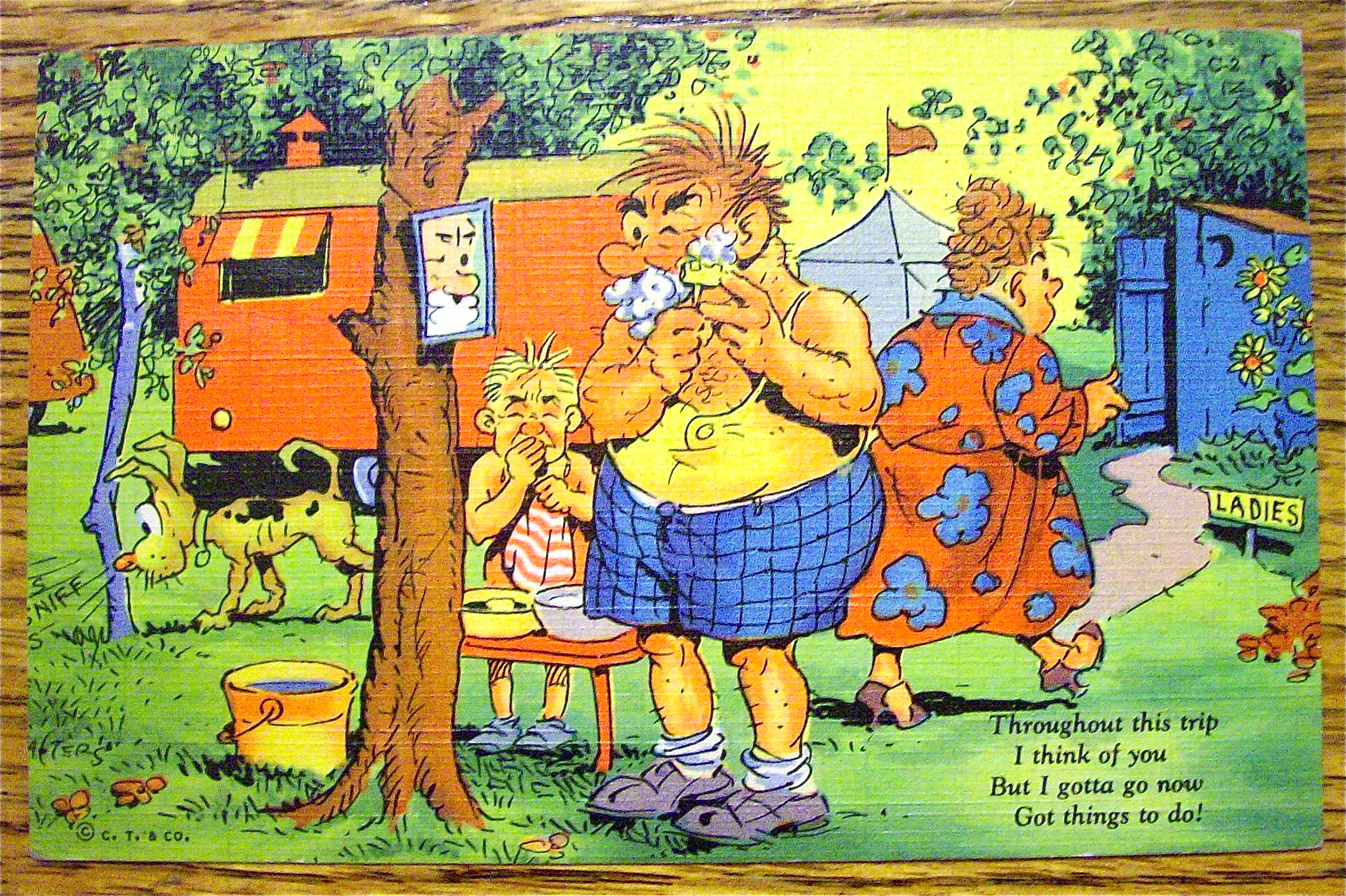 Man Shaving Outside The Camper Postcard