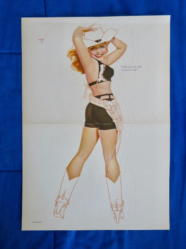 Original 1946 Sexy Pin Up Girl Wearing A Cowboy Top & Shorts with Boots & Hat By George Petty
